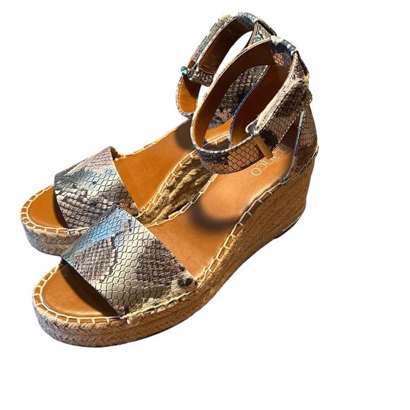 Franco Sarto Clemens Sandals Size 8 Wedge Platform Espadrille Silver Snakeskin - Picture 3 of 16